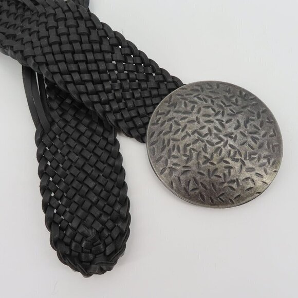 Womens One Size OSFM Faux Leather Black Braided Woven Metal Medallion Belt - Picture 2 of 9